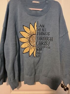 Blue Sunflower Embellished Women's Sweater